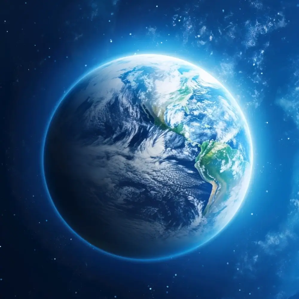 Templo antigo sob um céu com planetas